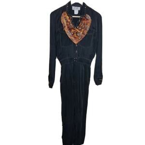 D. Frank 80's Jumpsuit 100% Rayon Dark Gray Gemstones Women's Size 6 Vintage